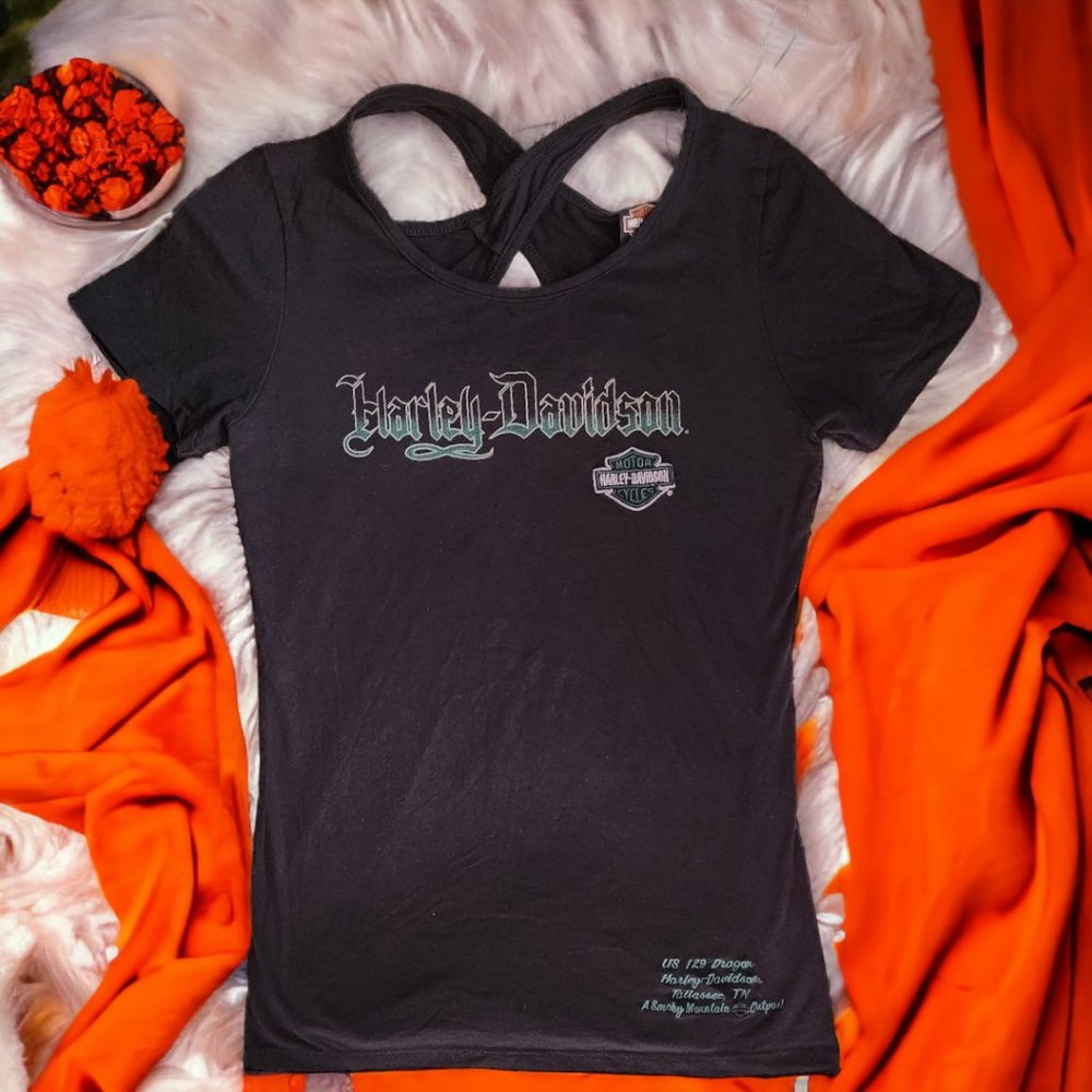 HARLEY DAVIDSON T-Shirt Cross Back Peephole Size LG